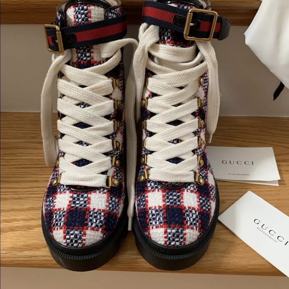 Gucci Trip Ankle Combat Bootie New in Box 37/7